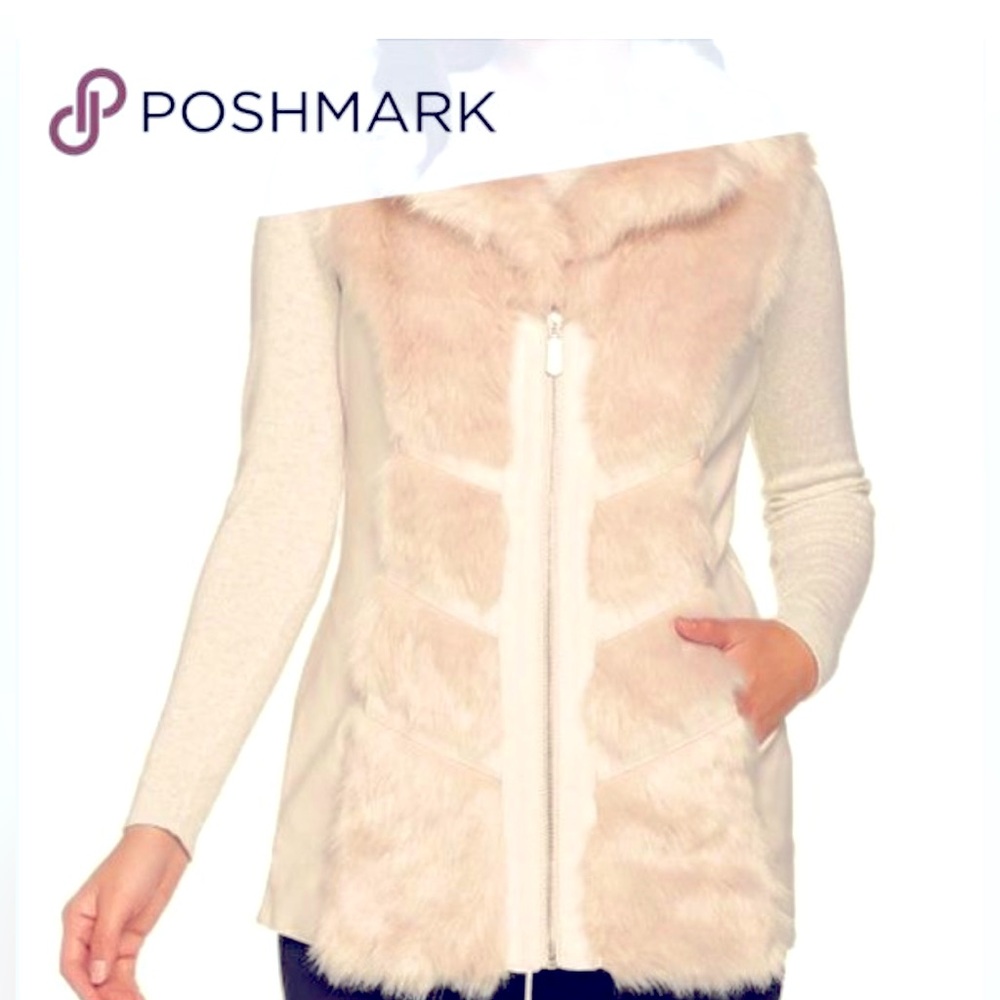 NWT-Dennis Basso Platinum Collection Warm Ivory Faux Fur Vest Size Large